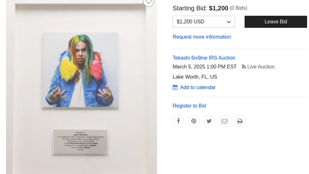 Tekashi 6ix9ine IRS auction