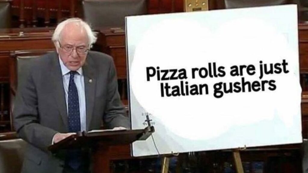 Bernie Sanders pizza rolls meme funniest of 2025 so far