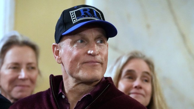 Woody Harrelson wearing a Rhode Island Film and Television cap