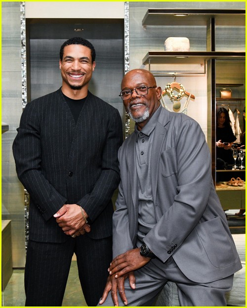 Greg Tarzan Davis and Samuel L. Jackson attend Giorgio Armani's pre-Oscars party