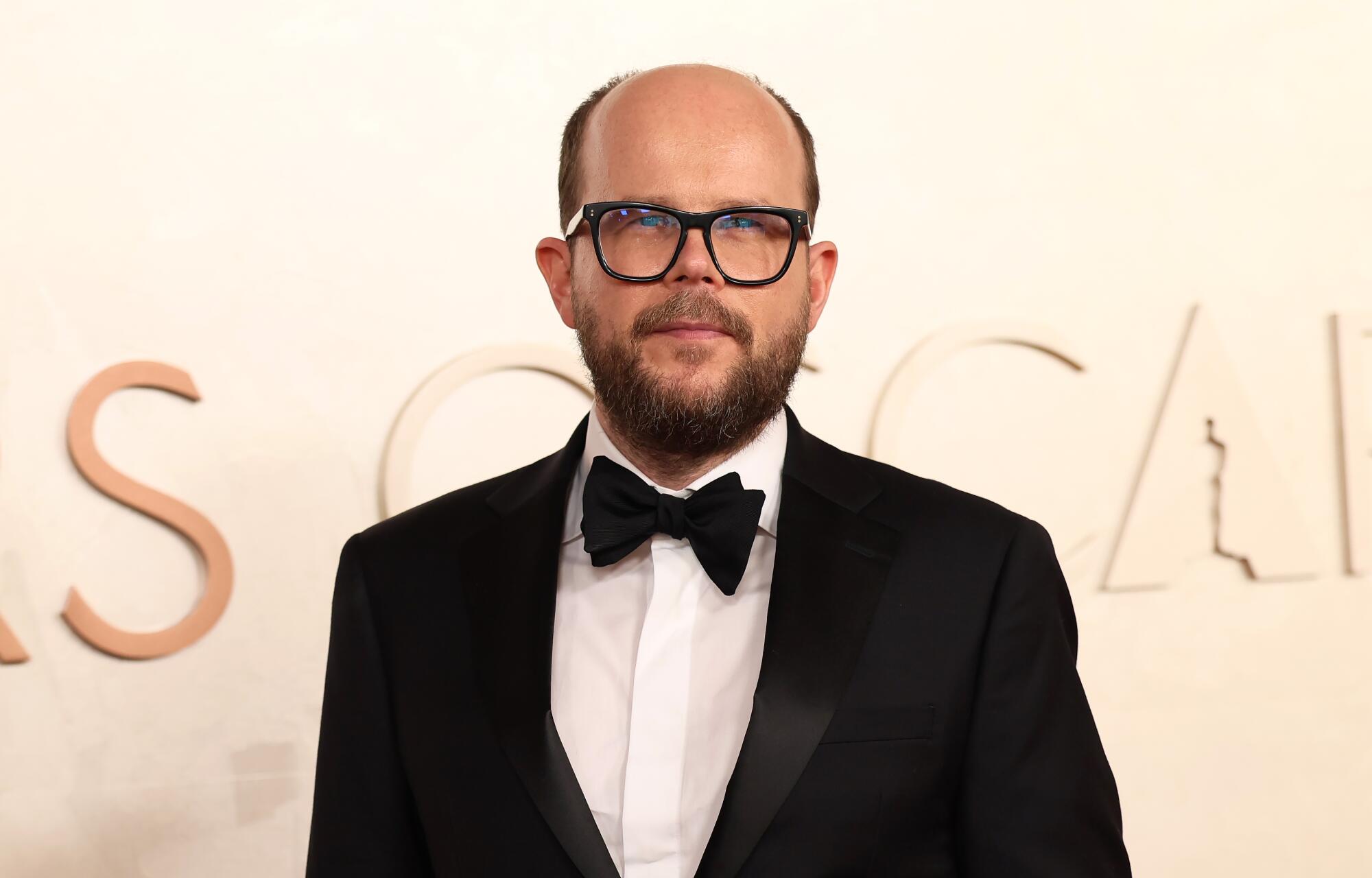 Nick Emerson, Oscar nominated editor for "Conclave," on the red carpet. (Allen J. Schaben / Los Angeles Times)