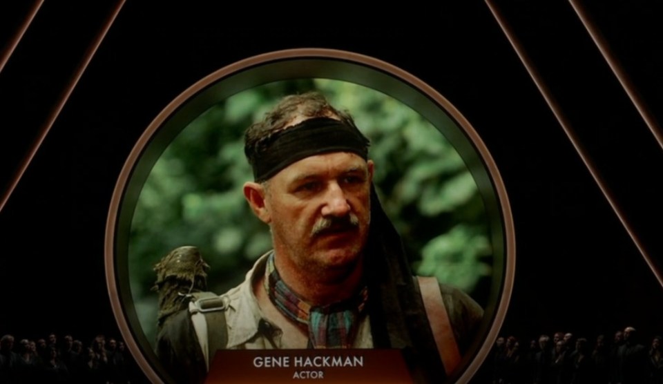 Screenshot of Gene Hackman, actor, on screen.