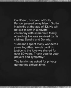 Dolly Parton's message about her husband's death.