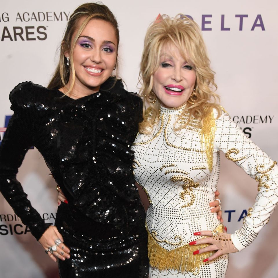 Miley Cyrus and Dolly Parton at the MusiCares Person of the Year event.