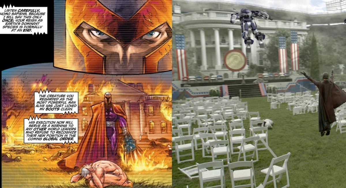 (Left) Magneto attacks the White House in Ultimate X-Men (Right) Magneto attacks the White House  in X-Men: Days of Future Past