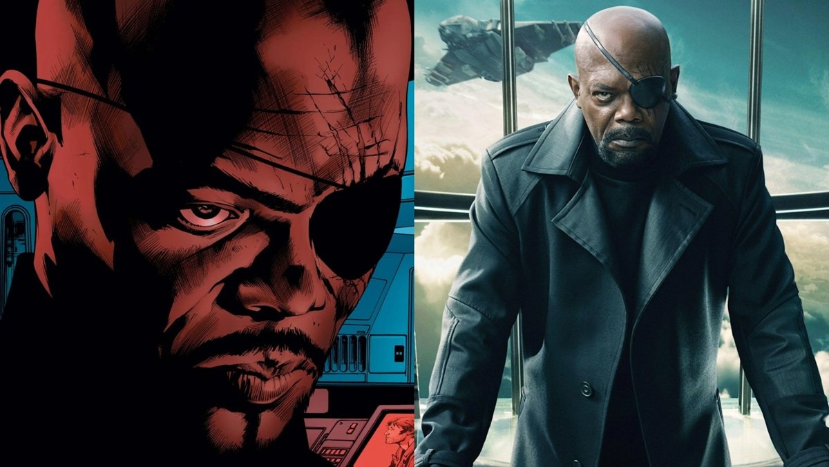 (Left) Ultimate Nick Fury by Bryan Hitch (Right) Samuel L. Jackson as Nick Fury in the MCU.