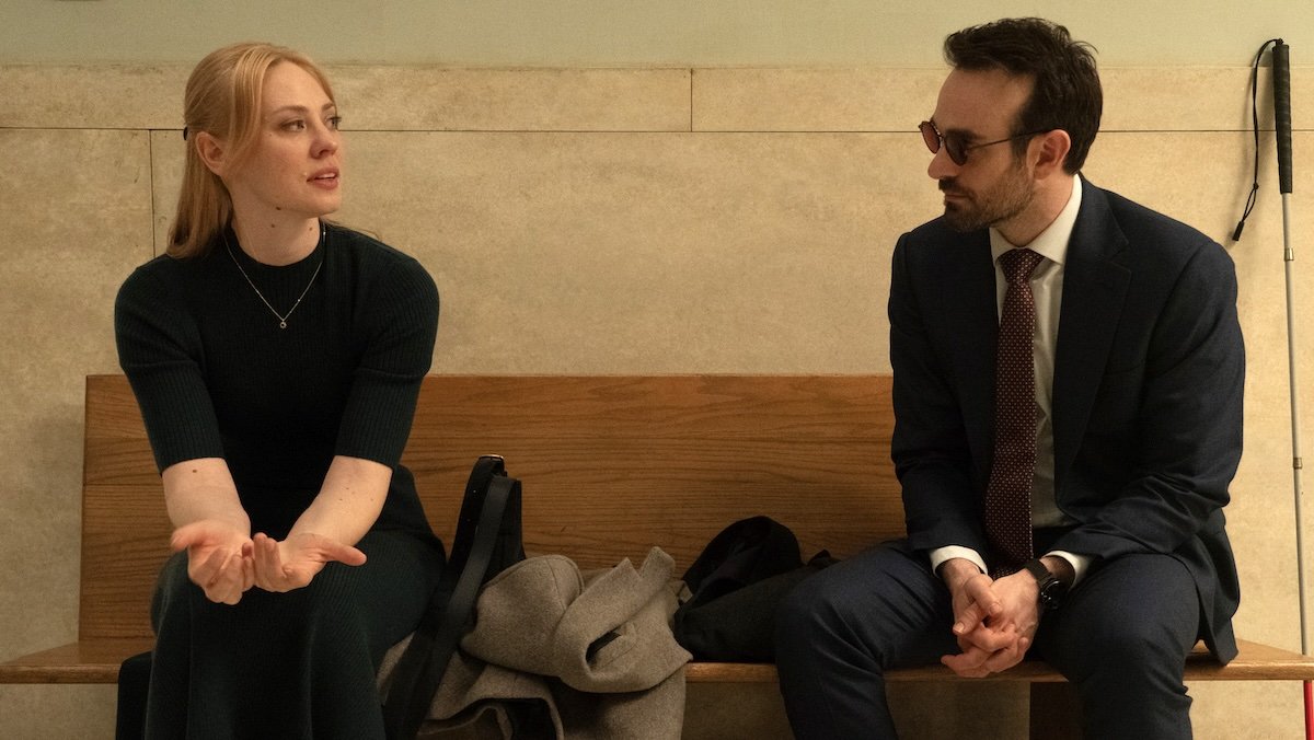 Karen and Matt talk on a bench on Daredevil: Born Again