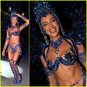 Irina Shayk Wows in Blue Peacock Outfit at Carnival in Rio!