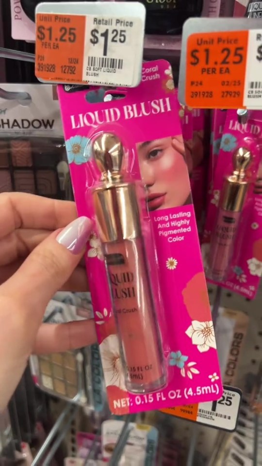 Dollar Tree liquid blush in Coral Crush.