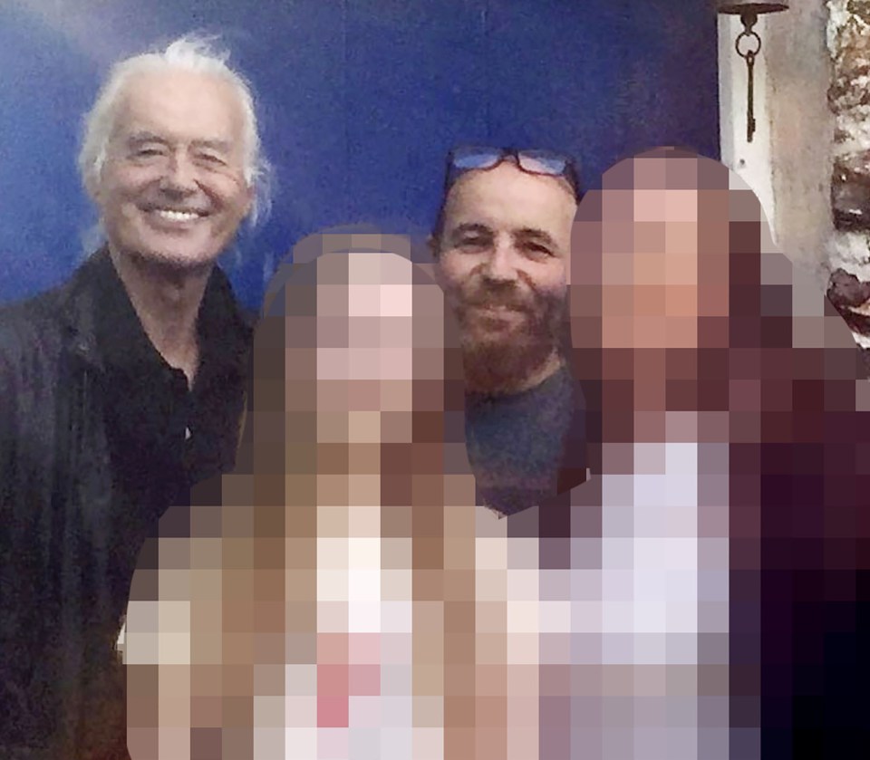 Photo of Jimmy Page with Scott Roe and two other people.