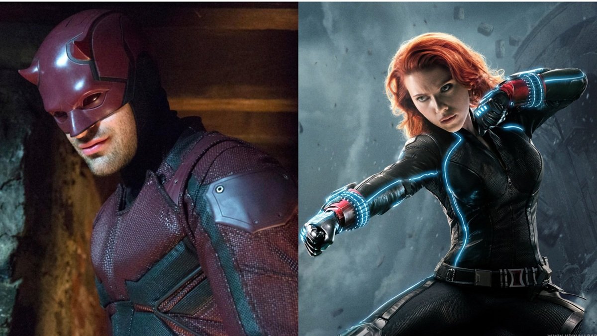 (Left) Charlie Cox as Daredevil (Right) Scarlett Johansson as Black Widow.