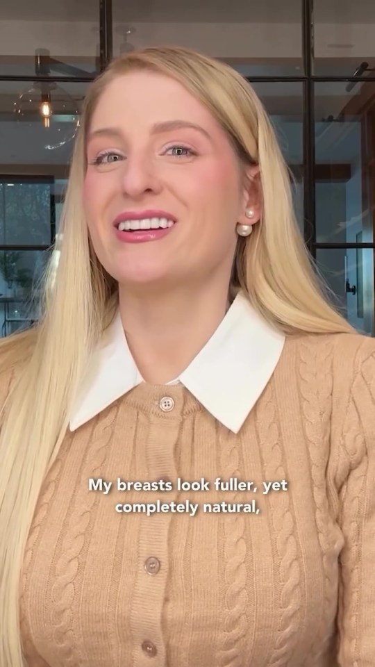 Meghan Trainor discussing her breast augmentation results.