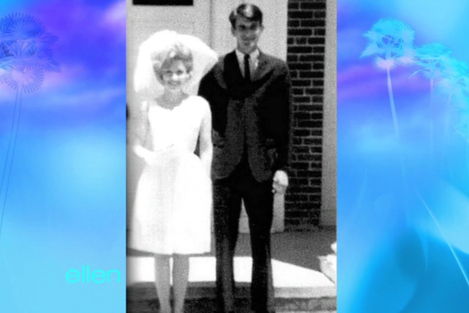 Black and white photo of Dolly Parton and Carl Dean on their wedding day.