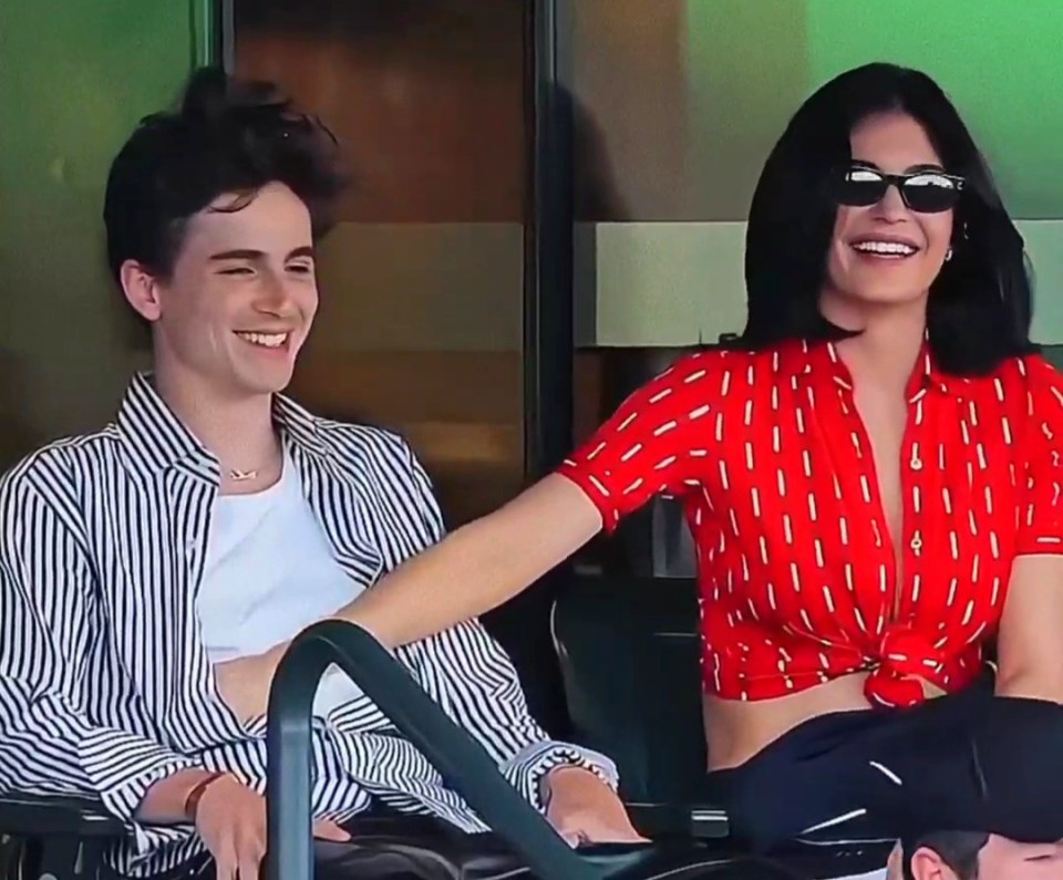 Kylie Jenner and Timothée Chalamet at a tennis match.