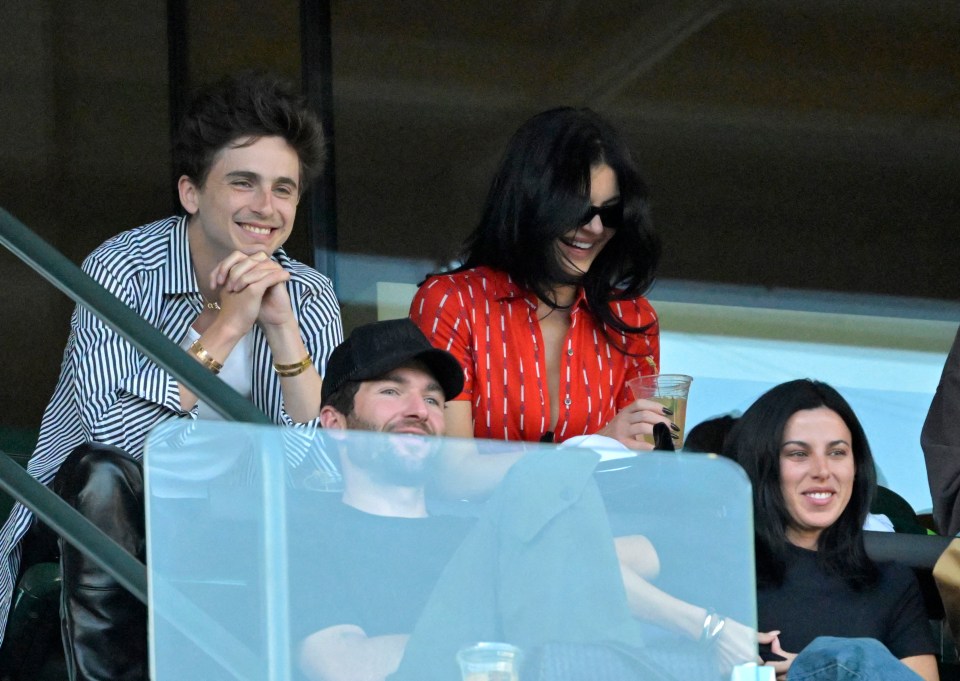 Timothée Chalamet and Kylie Jenner at a tennis match.