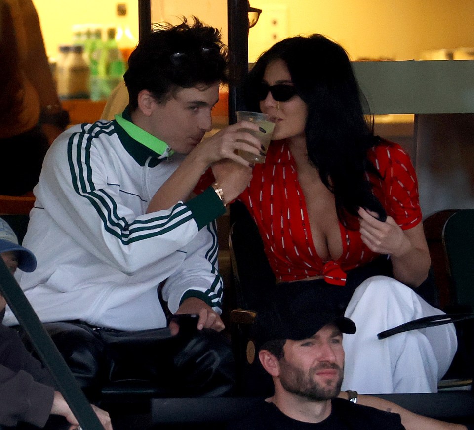 Timothee Chalamet and Kylie Jenner at a tennis match.