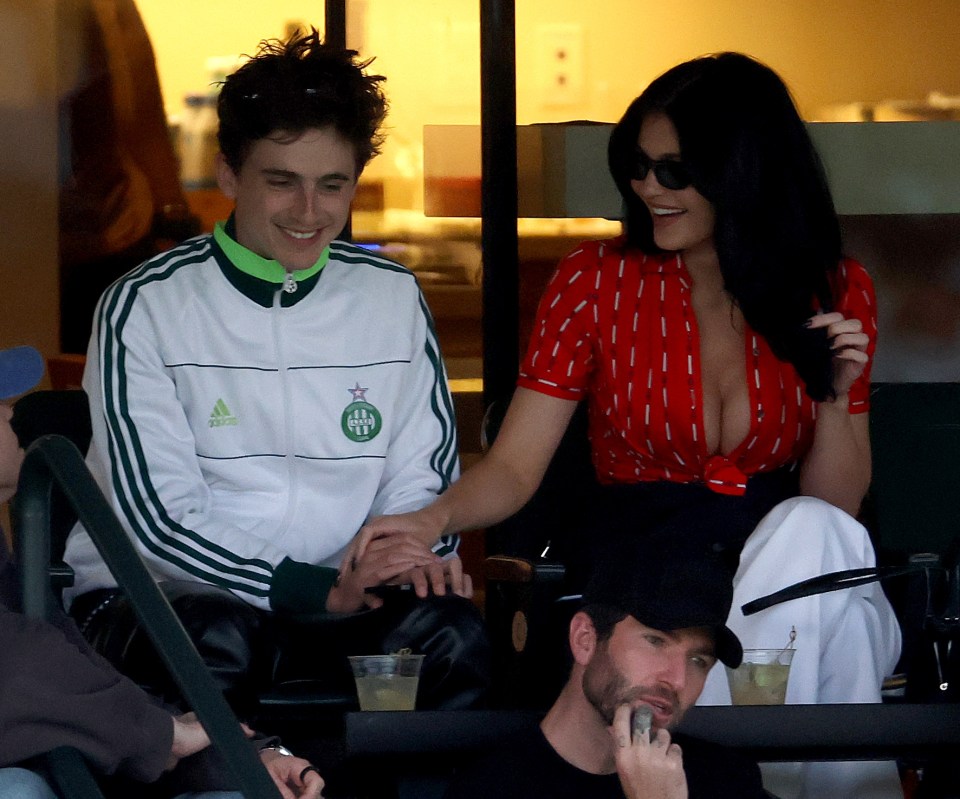 Timothee Chalamet and Kylie Jenner at a tennis match.