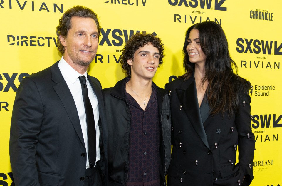 Matthew McConaughey, his wife Camila Alves, and their son Levi at a film premiere.