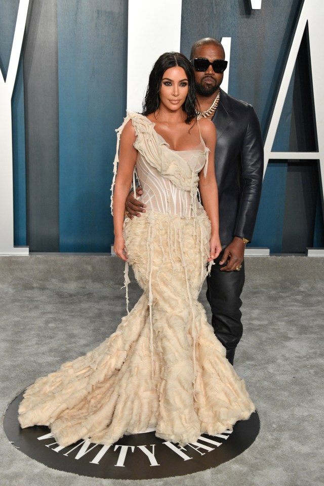 Kim Kardashian and Kanye West at the 2020 Vanity Fair Oscar party.