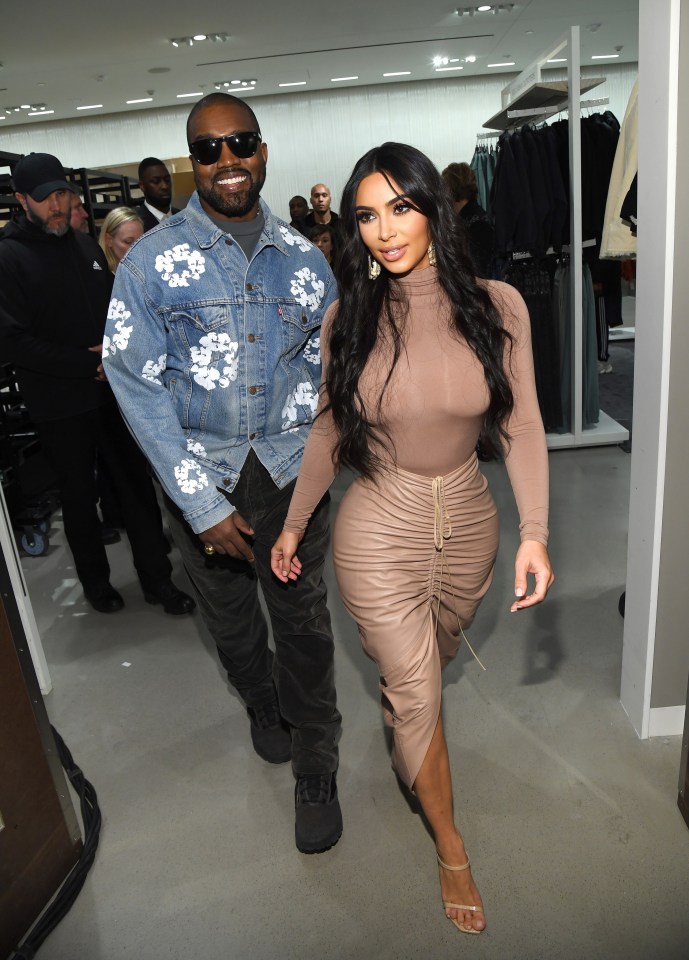 Kanye West and Kim Kardashian West at a SKIMS launch event.