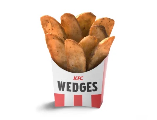 KFC potato wedges in a branded container.