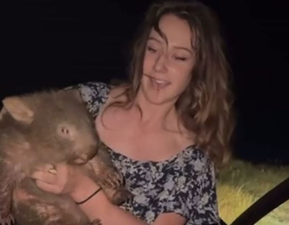 Woman holding a baby wombat.