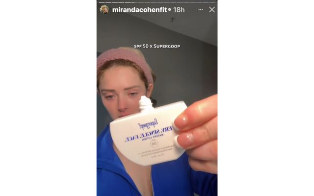 Miranda Cohen holding Supergoop SPF in Instagram Story