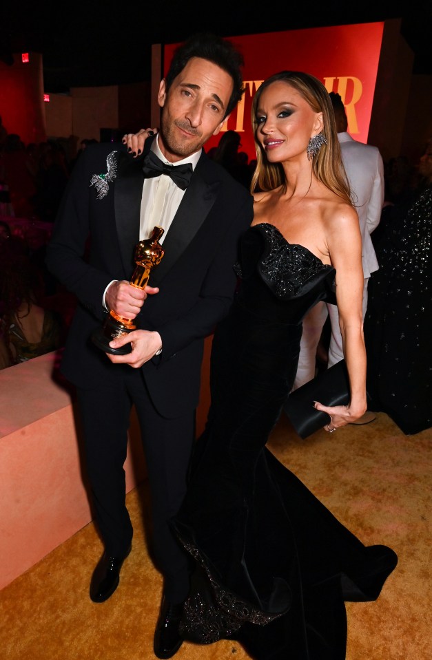 Adrien Brody and Georgina Chapman at the Vanity Fair Oscar Party.