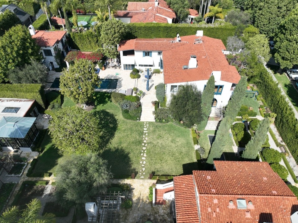 Aerial view of Selena Gomez and Benny Blanco's Beverly Hills mansion.