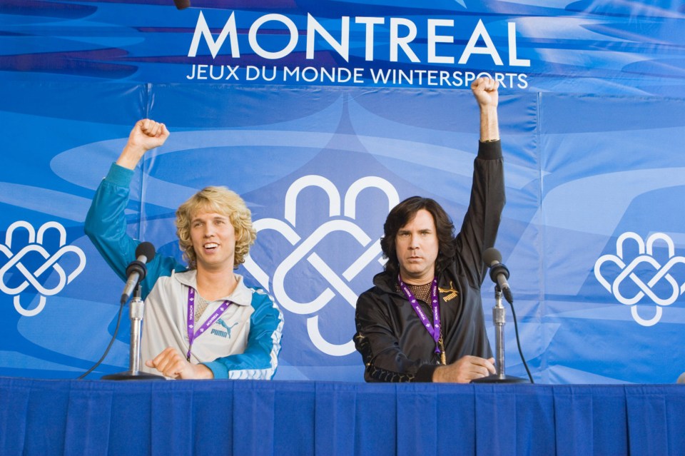 Jon Heder and Will Ferrell at a press conference.