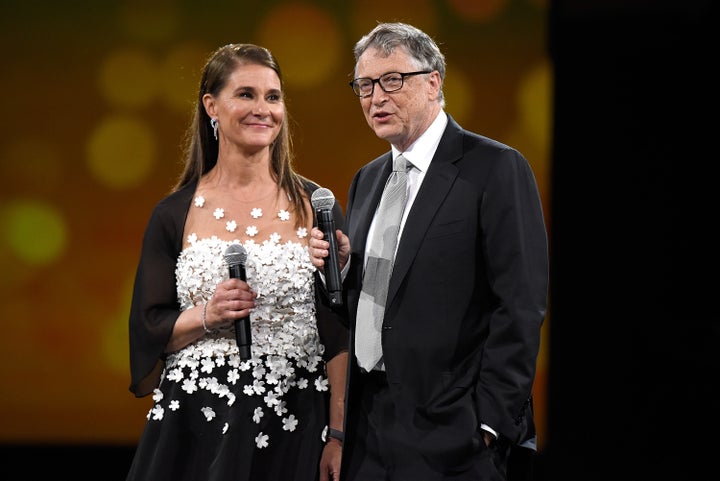 Melinda French Gates and Bill Gates speak on stage during The Robin Hood Foundation's 2018 benefit at Jacob Javitz Center on May 14, 2018, in New York City.