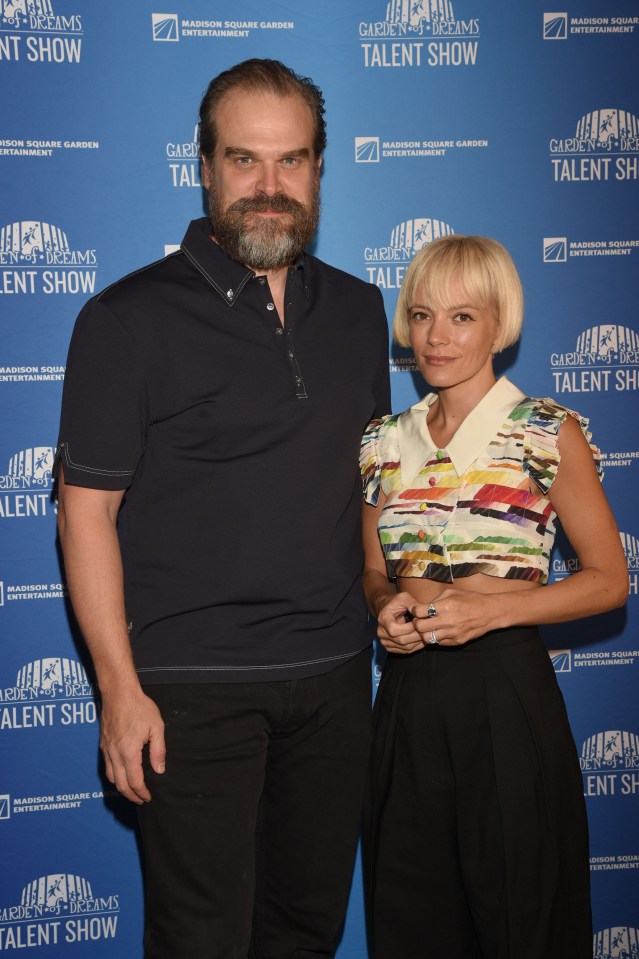 David Harbour and Lily Allen backstage at the Garden of Dreams Talent Show.