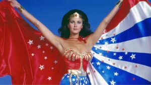 Lynda Carter as Wonder Woman, in a promotional image from the 1975-1979 TV series.