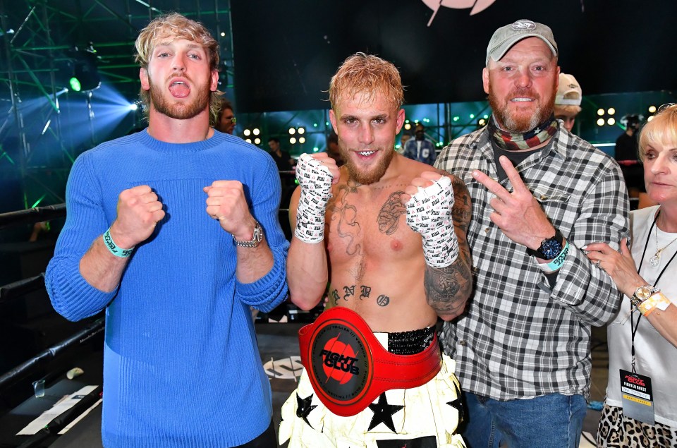 Jake Paul with Logan Paul and Gregory Allan Paul after a boxing match.