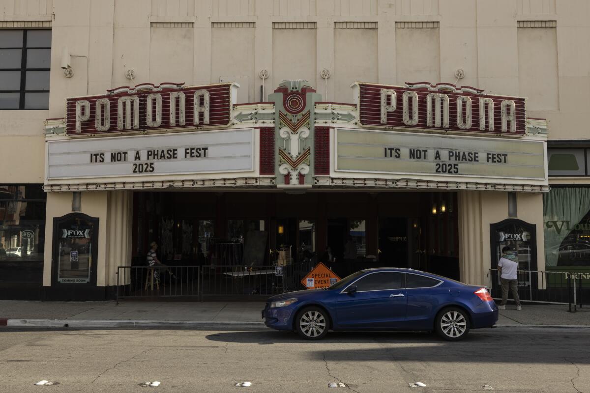 The elaborate marquee of the Fox Theater in Pomona.