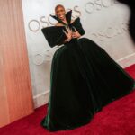 Cynthia Erivo in a dark green velvet gown at the Oscars.