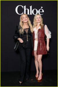 Jerry Hall and Georgia May Jagger at Chloe show during Paris Fashion Week