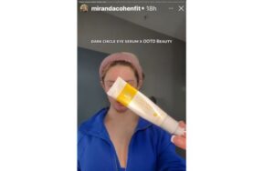 Miranda Cohen holding dark circle eye serum in Instagram Story