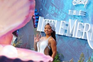 Halle Bailey attends the U.K. premiere of "The Little Mermaid" at Odeon Luxe Leicester Square on May 15, 2023, in London.