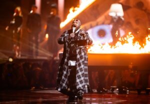 Teddy Swims performing at the BRIT Awards.