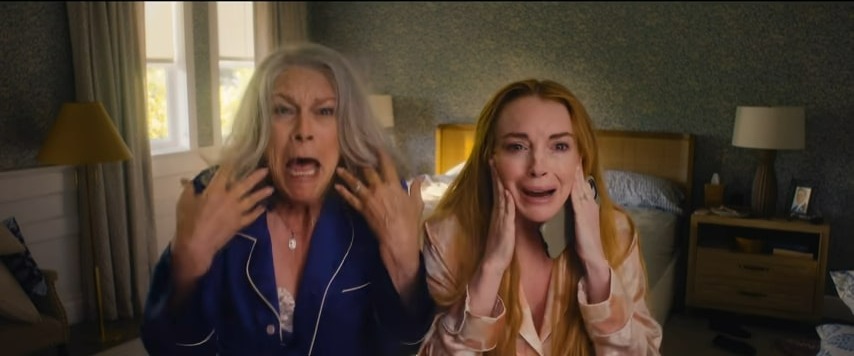 Jamie Lee Curtis and Lindsay Lohan in a scene from the *Freaky Friday* trailer.