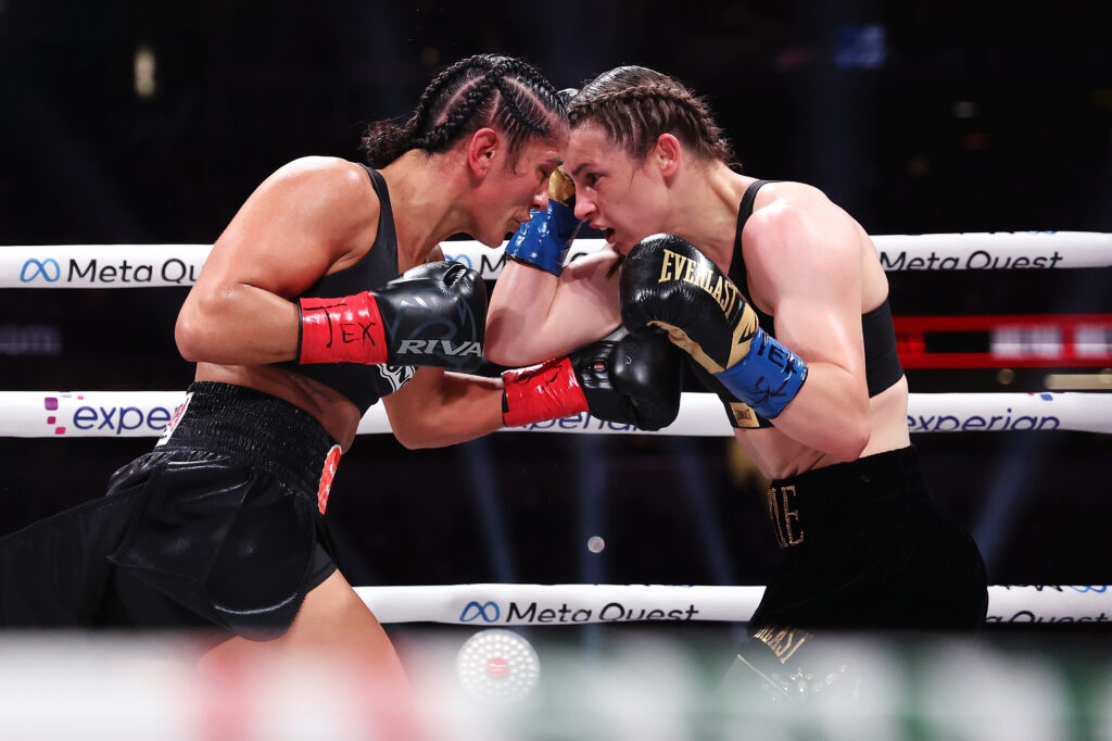 Katie Taylor and Amanda Serrano boxing on Netflix.