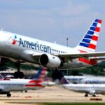 American Airlines A319 takes off