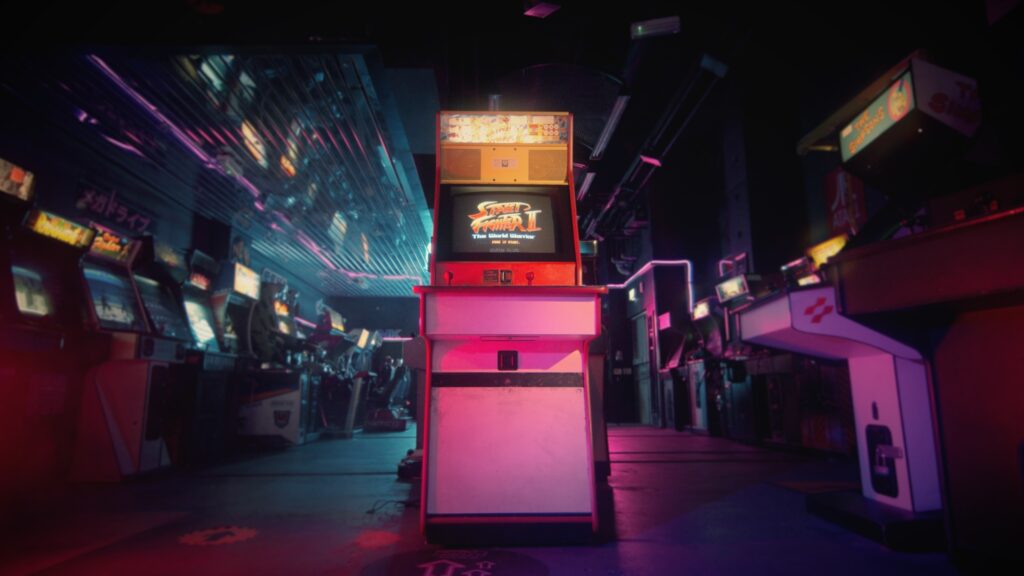 A still from the documentary Here Comes A New Challenger shows a Street Fighter 2 arcade cabinet