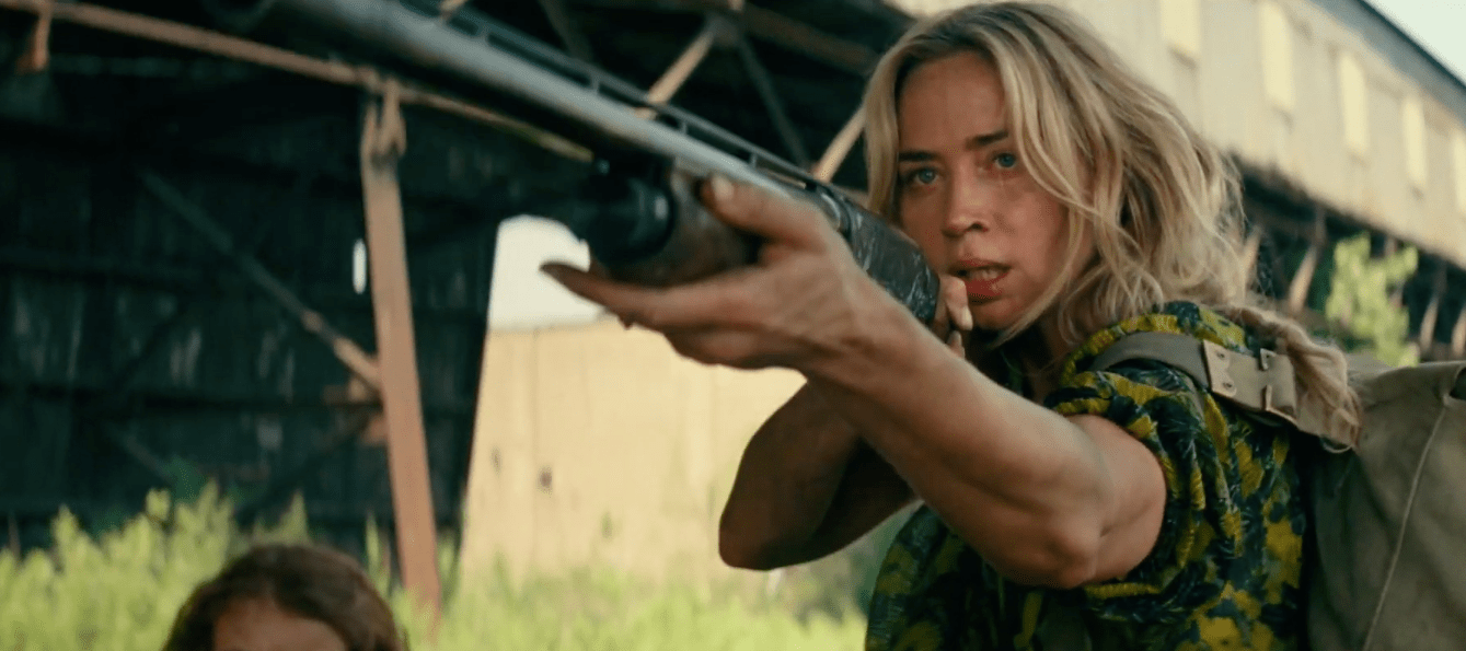 a quiet place part 2 - Emily Blunt aiming a shotgun