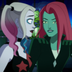 Harley and Ivy sitting together on a couch in the finale episode of Harley Quinn season 5.