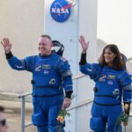 CAPE CANAVERAL, FLORIDA - JUNE 05:  NASAâs Boeing Crew Flight Test Commander Butch Wilmore (L) and Pilot Suni Williams walk out of the Operations and Checkout Building on June 05, 2024 in Cape Canaveral, Florida. The astronauts are heading to Boeingâs Starliner spacecraft, which sits atop a United Launch Alliance Atlas V rocket at Space Launch Complex 41 for NASAâs Boeing crew flight test to the International Space Station.  (Photo by Joe Raedle/Getty Images)