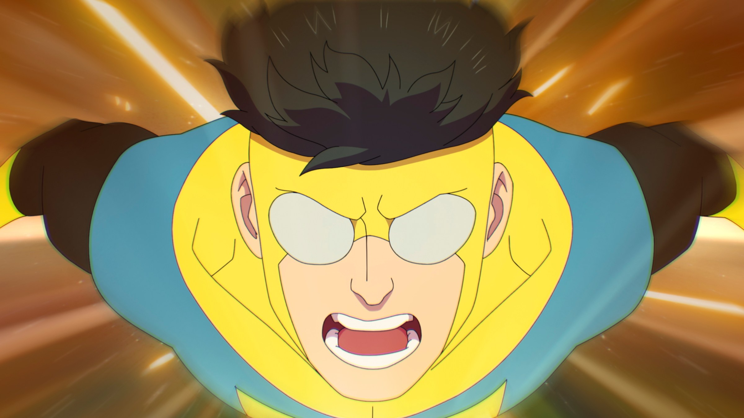 Mark Grayson screaming as he flies in Invincible season 3
