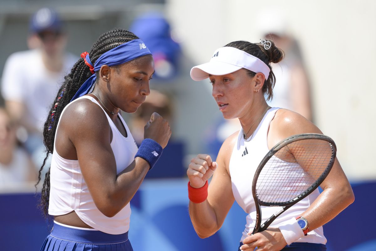  Coco Gauff and her partner Jessica Pegula of the United States compete against Karolina Muchova and Linda Noskova of the Czech Republic