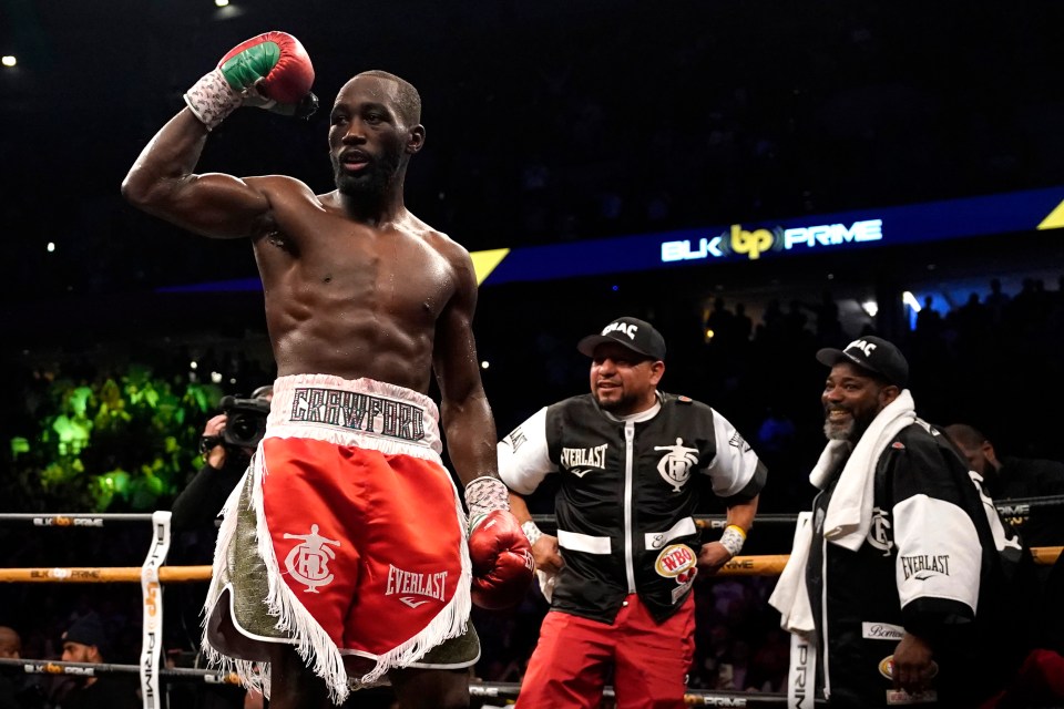 Terence Crawford celebrates a boxing victory.